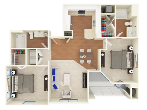 Floor plan for 2 beds, 2 baths, 1160 sqft